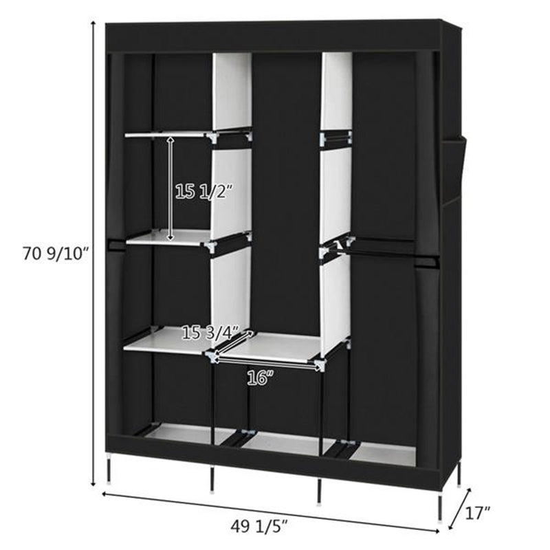 GAOMON Portable Closet Wardrobe Clothes Rack 4-tier 8-rack W/3 Hanger 125*43.18*180cm Black