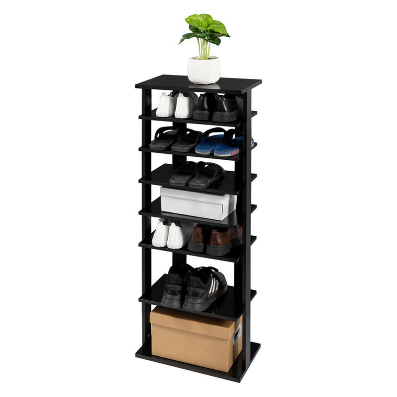 GAOMON 7-layer Wooden Shoe Rack Storage Mount Household Furniture Room Organizer Black