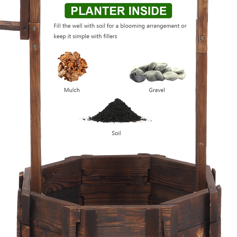 GAOMON Wooden Wishing Well with Roof Outdoor Rustic Retro Reinforced Anti-Corrosion Flowerpot