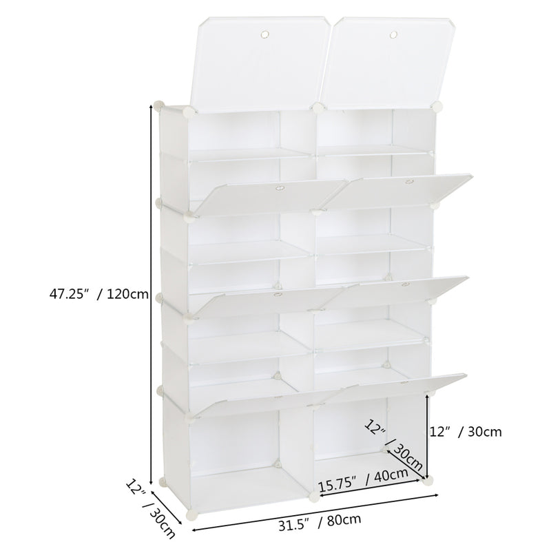 RONSHIN 2 Rows 7-tier 14 Grids Shoe Rack Organizer 40x30cm Cube Shoe Cabinet 72x32x122cm White