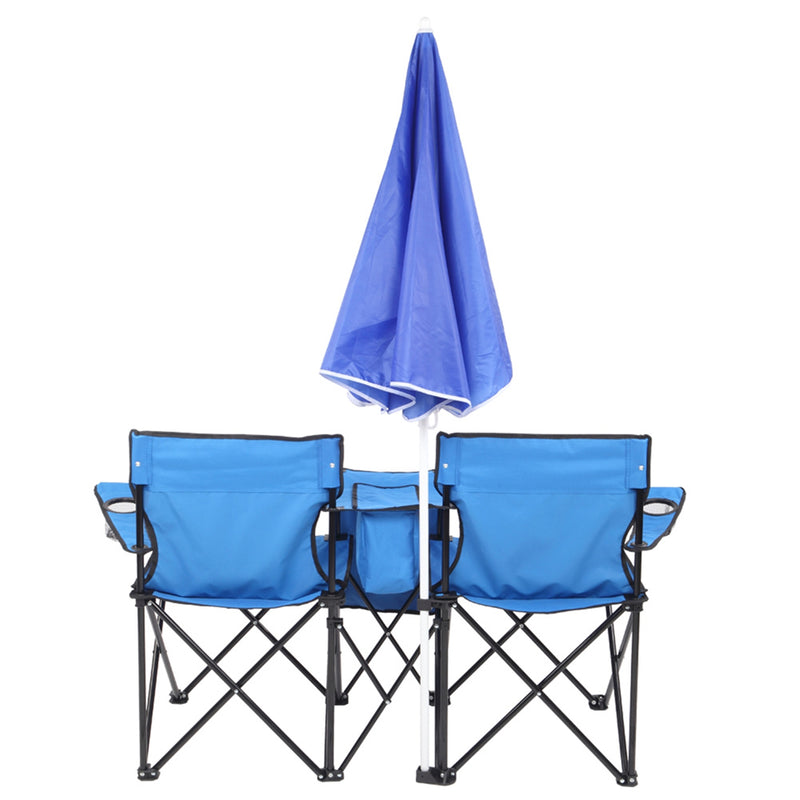 GAOMON Double Folding Picnic Camping Chairs with Umbrella Blue