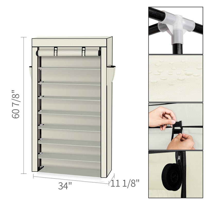 GAOMON Shoe Rack 10 Layers Widened Black Shoe Cabinet 160*30*88 Beige