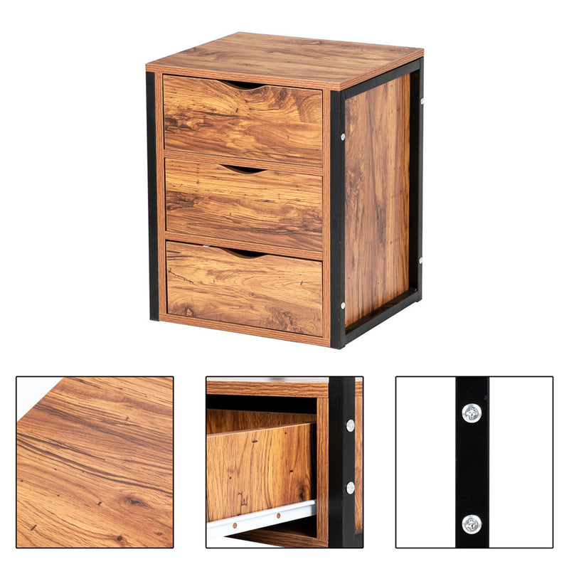 GAOMON Steel Frame Three-drawing Bedside Table Household Furniture for Living Room