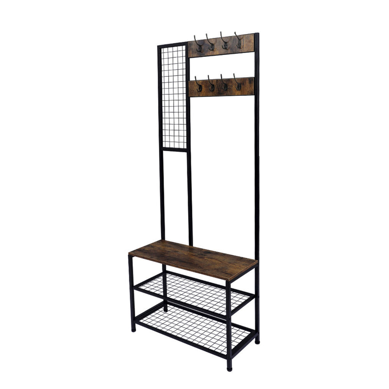 GAOMON 2-in-1 Coat Rack with 2 Layer Mesh Clothes Organizer with Hooks Brown