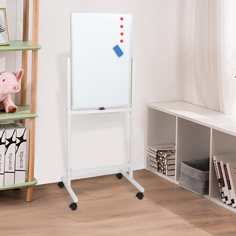GAOMON 120x60cm Vertical Movable Double-sided Whiteboard with Stand Office Classroom White