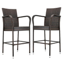 GAOMON 2pcs Rattan Bar Chair Iron Frame Outdoor Chair Garden Furniture 53x53x120cm Brown