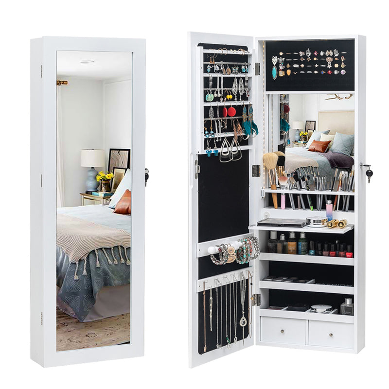 GAOMON Wooden Jewelry Storage Mirror Cabinet Wall Hanging Shelf - White