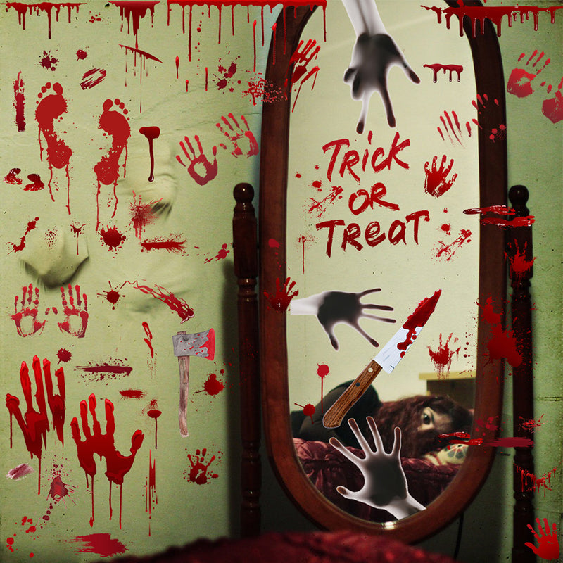 GAOMON Halloween Decoration Bloody Handprints Footprints Pattern Wall Stickers