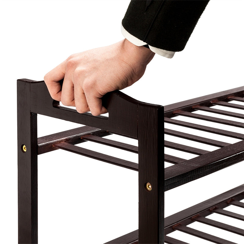 GAOMON Bamboo Shoe Rack with Handles 12-batten 4 Tiers Multipurpose Coffee