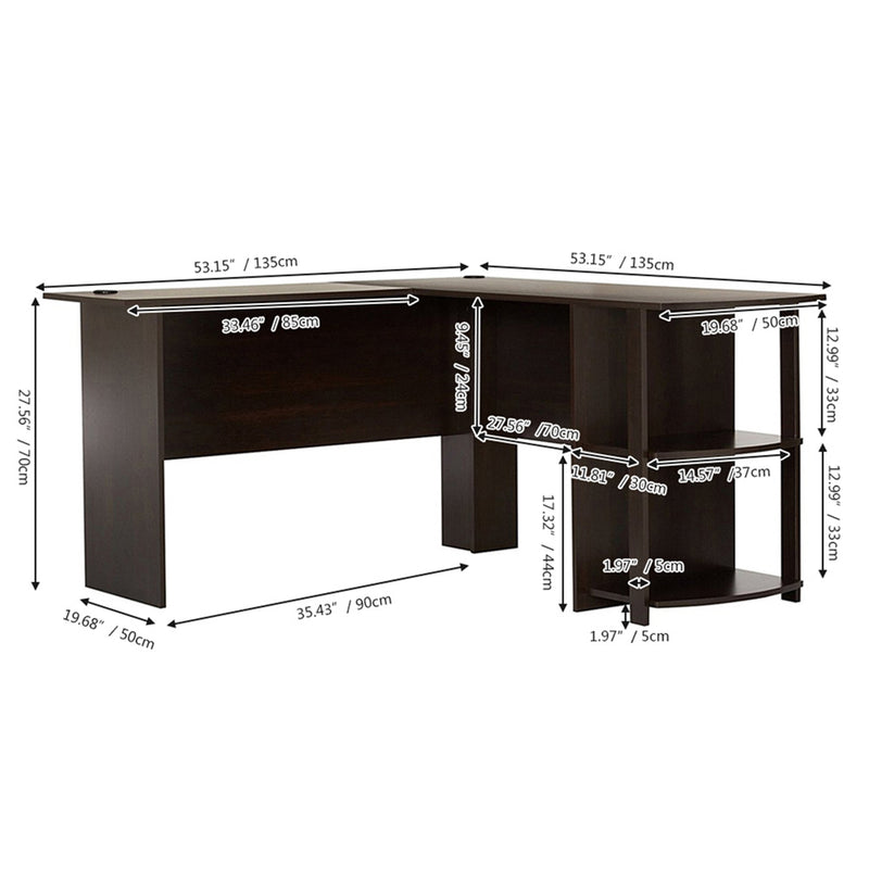 GAOMON L-shaped Wooden Right Angle Computer Desk With Two-layer Bookshelves