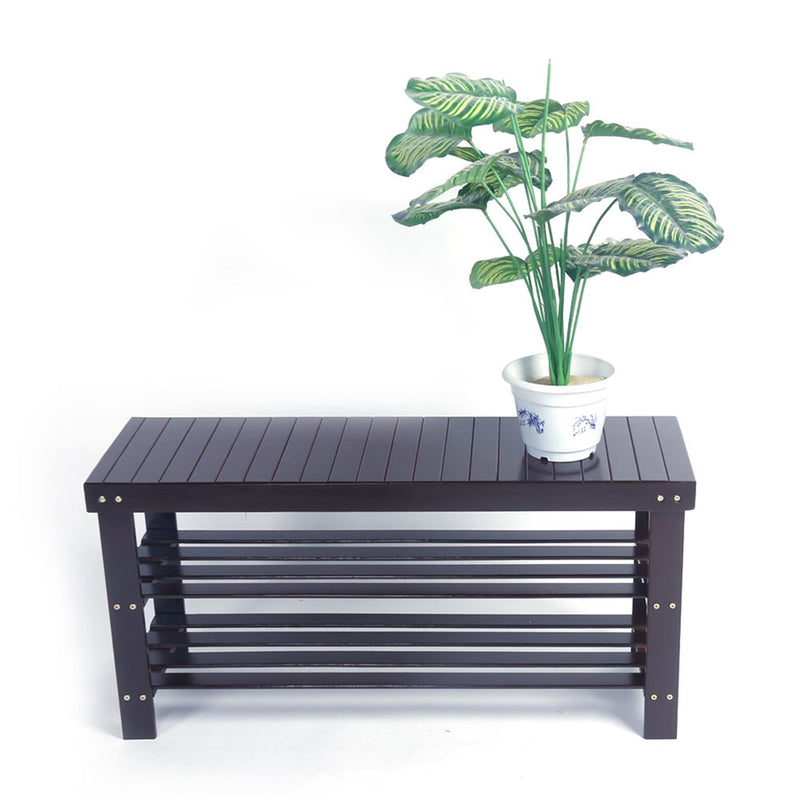 GAOMON 3 Tiers Bamboo Stool Shoe Rack Household Shoe Organizer 90cm Brown
