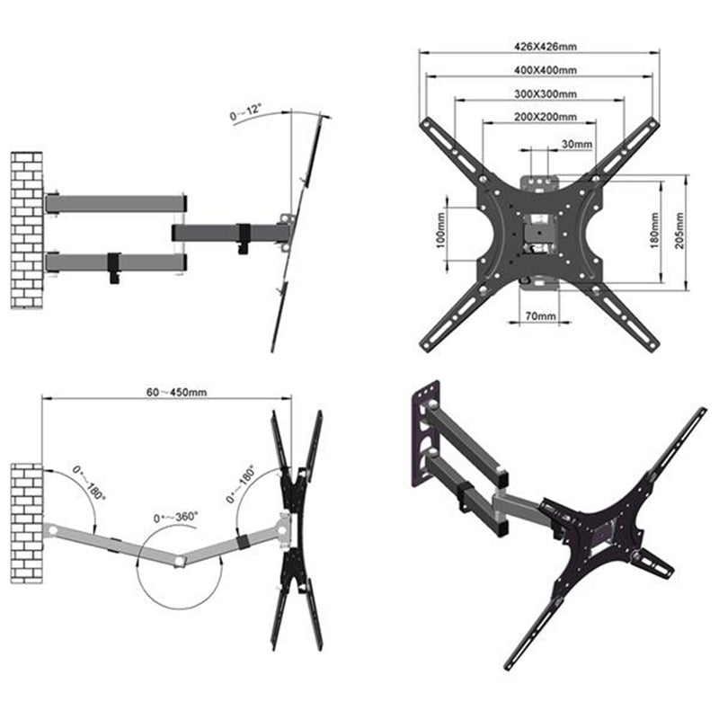 RONSHIN 26-55 Inch TV Stand TV Wall Mounting Bracket Black