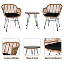 GAOMON 3pcs Tempered Glass Table Chair Three-Piece Set Handwoven Wicker Rattan