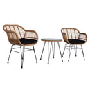 GAOMON 3pcs Tempered Glass Table Chair Three-Piece Set Handwoven Wicker Rattan