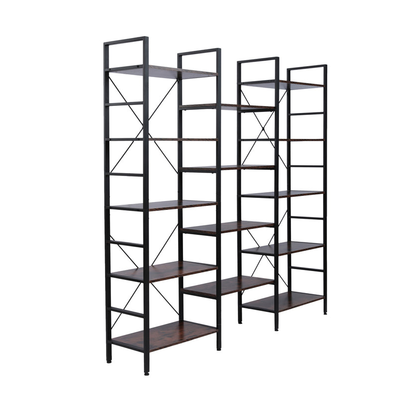 GAOMON Triple Wide 5 Tier Bookshelf Industrial Style Multipurpose Storage Rack Bookcases