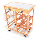 GAOMON Wooden Dining Cart with 2-Drawer Removable Storage Rack Shelf