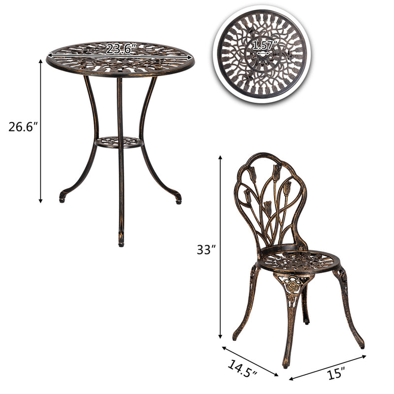 GAOMON 3pcs Tulip Bistro Set European Style Cast Aluminum Bronze Color Outdoor