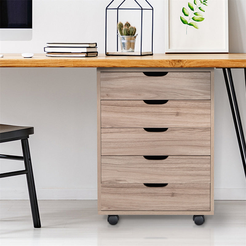 GAOMON Wooden File Cabinet Five Drawers with 360 Degree Removable Wheels Coffee