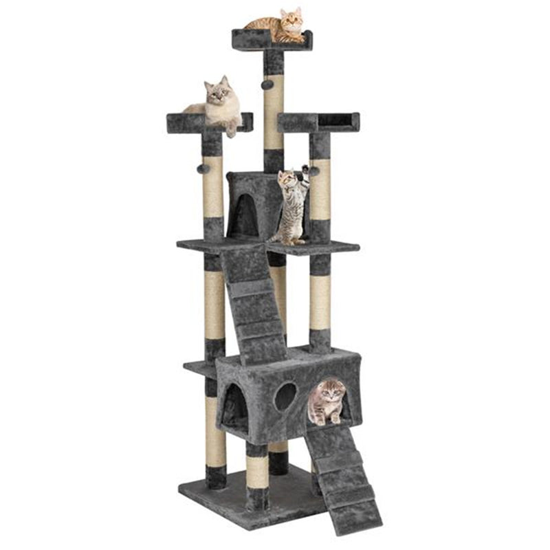 GAOMON 66 Inch Sisal Cat Climbing Frame Cat Tree Tower Cat Pet Toy GREY