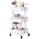 GAOMON 3-tier Widened Cart Multi-function Layer Cart Movable Storage Rack Ivory