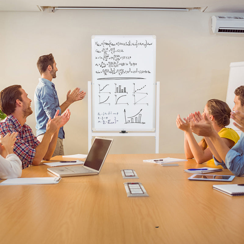 GAOMON 120x60cm Vertical Movable Double-sided Whiteboard with Stand Office Classroom White