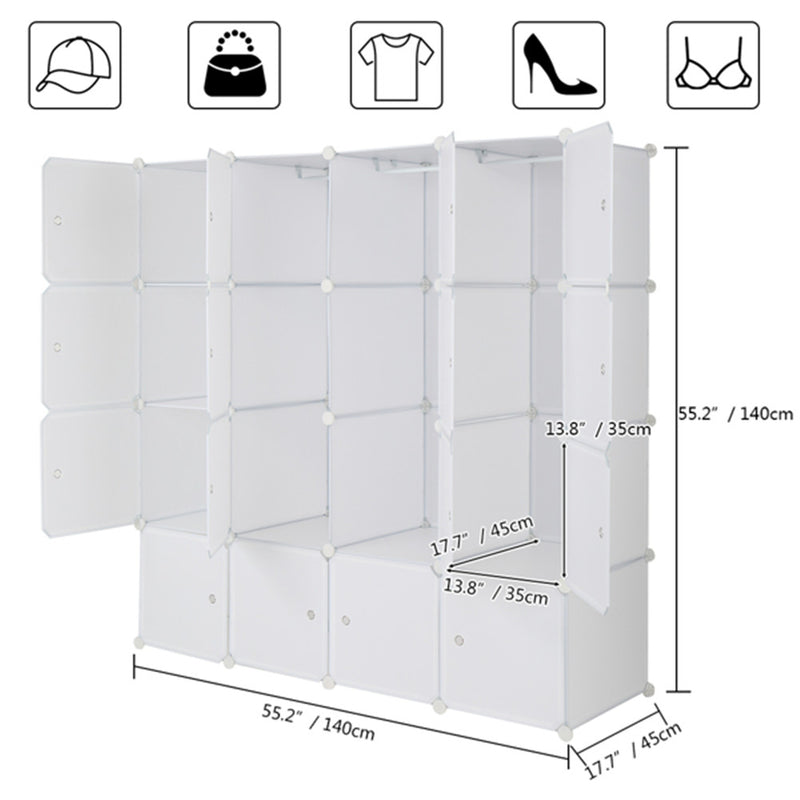 AMYOVE 4 Layer 16 Cube Organizer 142*47*142cm Diy Assemble Cabinet White