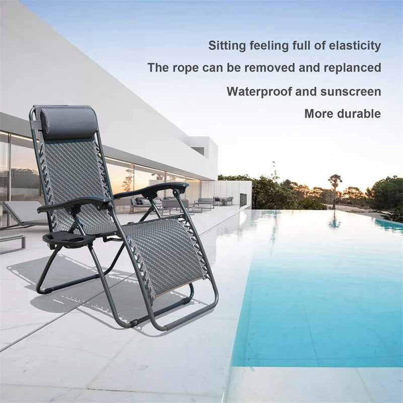 GAOMON Latex Rope Chair Patio Recliners Padded Folding Chair Wide Chaise Lounge Black