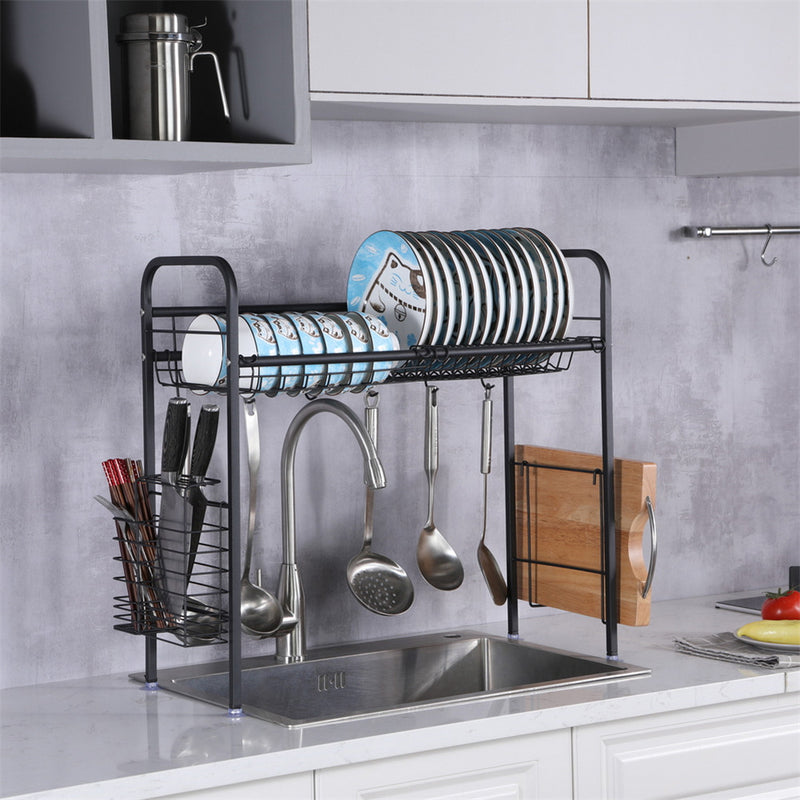 GAOMON Single Layer Bowl Rack Shelf Dish Drainer 90cm Black