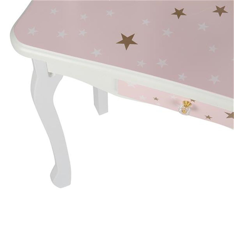 GAOMON Children Dressing Table Set with Three-sided Folding Mirror Single Drawer Chair Pink