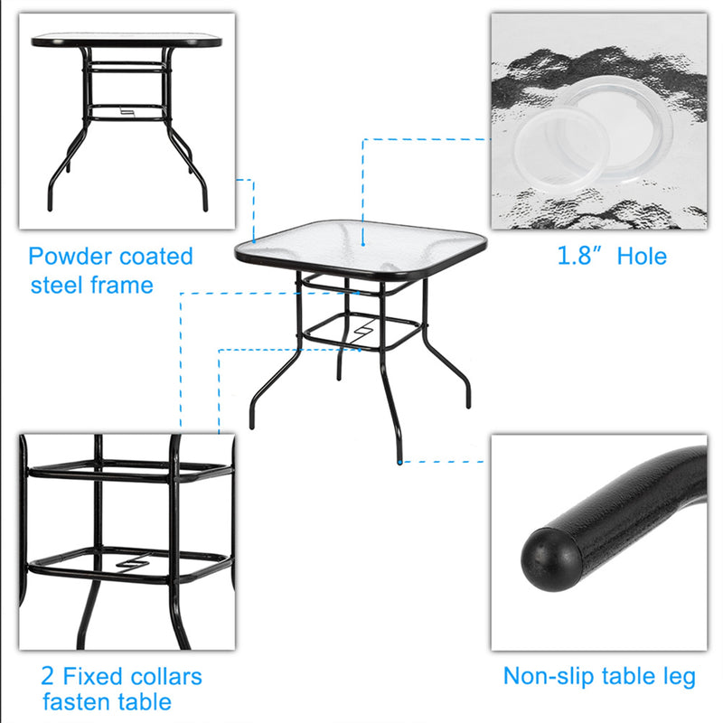 GAOMON Outdoor Dining Table Weather-Proof Patio Garden Square Tempered Glass Table