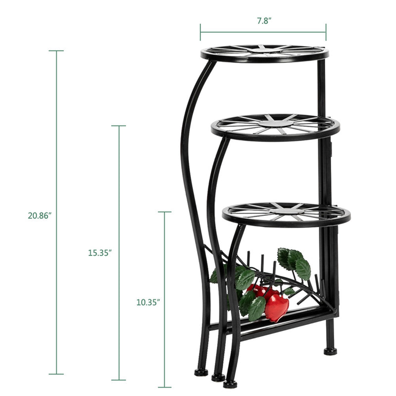 GAOMON Metal Plant Stand Shelf 3-base Flower Pot Holder Organizing Racks Black