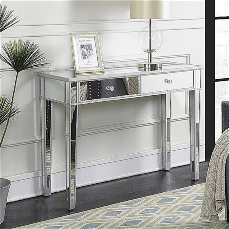 GAOMON Dressing Table Bedroom Table Glass Mirror Table with Two Drawers Silver