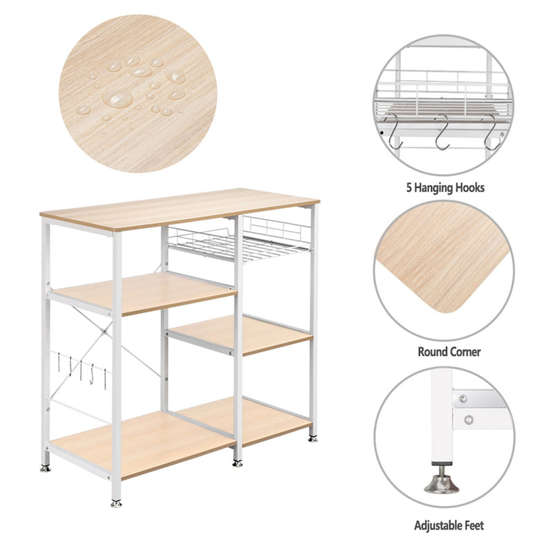 GAOMON 4-layer Microwave Oven Rack Floor-standing White Maple