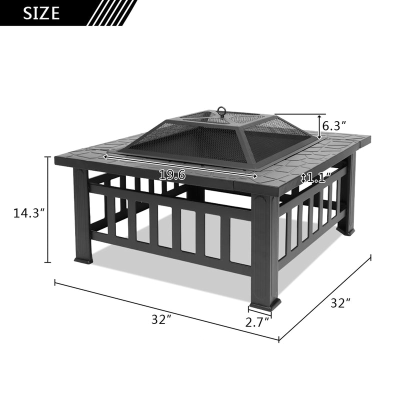 GAOMON 32inch Portable Square Fire Bowl Lightweight Fire Pit