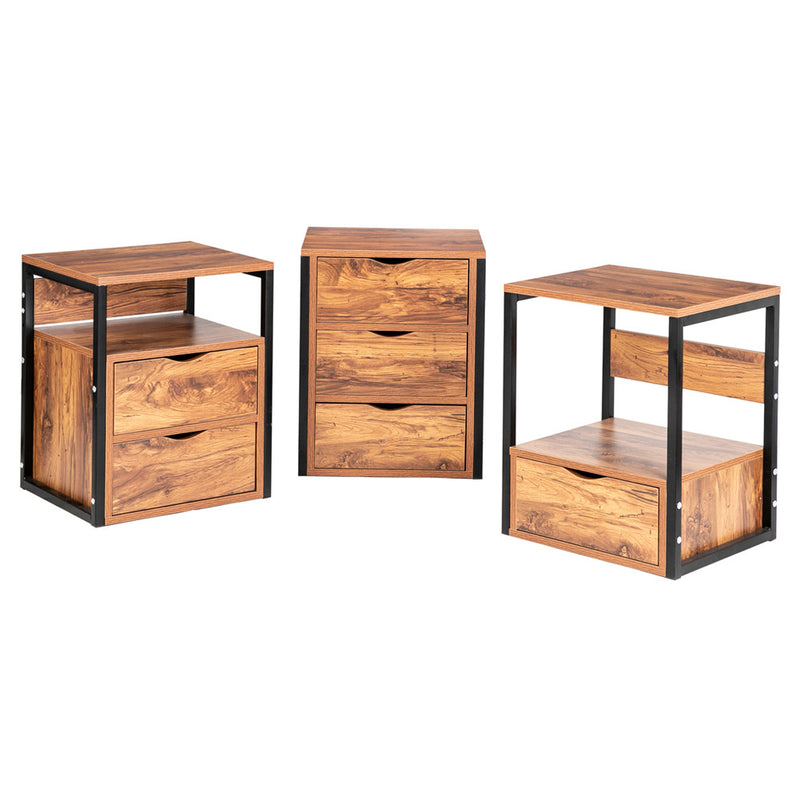 GAOMON Steel Frame Three-drawing Bedside Table Household Furniture for Living Room