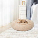GAOMON Round Plush Pet Bed Fluffy Soft Warm Calming Bed Dog Cat Sleeping Nest Khaki