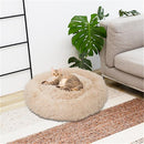GAOMON Round Plush Pet Bed Fluffy Soft Warm Calming Bed Dog Cat Sleeping Nest Khaki