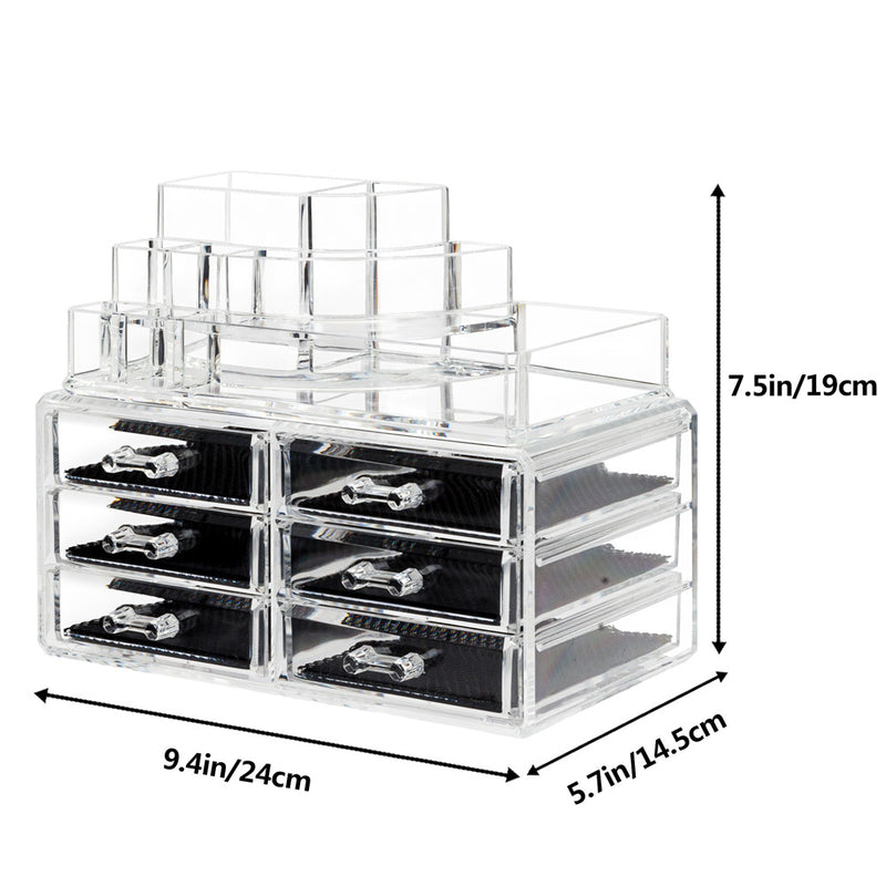 GAOMON 2pcs/set Plastic Cosmetic Box Makeup Case 6-drawer Transparent