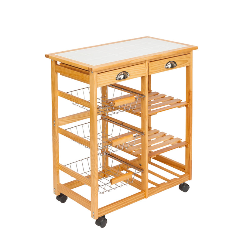 GAOMON Wooden Dining Cart with 2-Drawer Removable Storage Rack Shelf