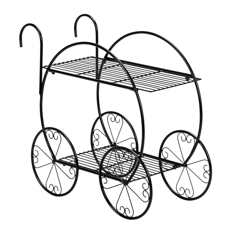 GAOMON 2-Tier Flower Pot Stand Garden Cart Design Plant Holder Black