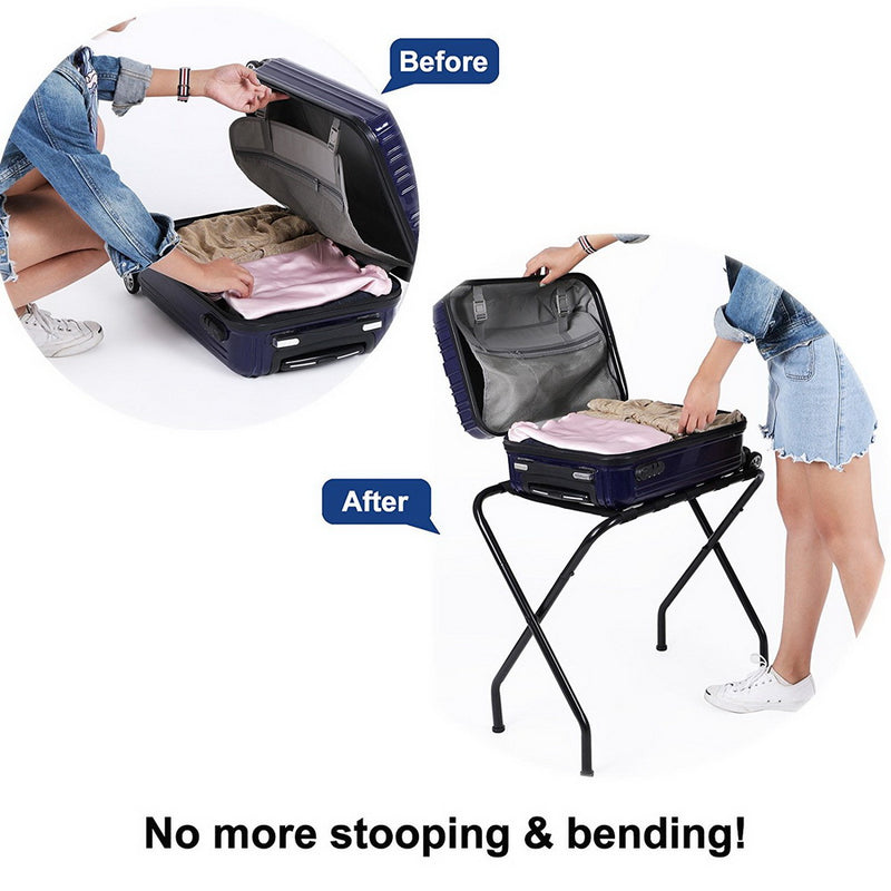 GAOMON Portable Metal Luggage Rack 100 Lbs Load Capacity Heavy Duty Nylon Straps 680x400x560mm