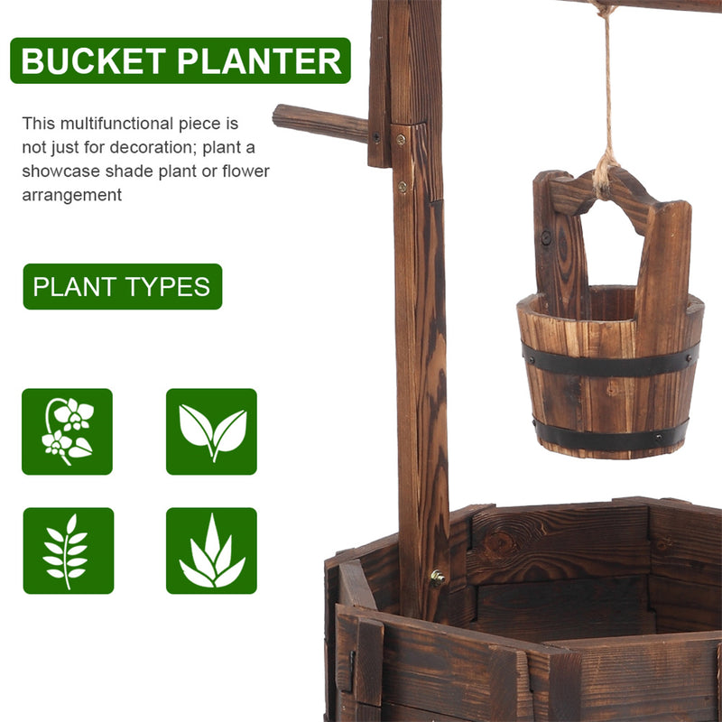 GAOMON Wooden Wishing Well with Roof Outdoor Rustic Retro Reinforced Anti-Corrosion Flowerpot