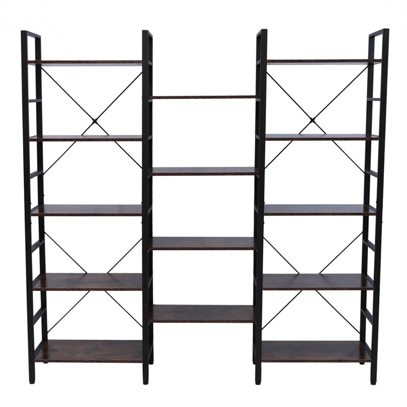 GAOMON Triple Wide 5 Tier Bookshelf Industrial Style Multipurpose Storage Rack Bookcases