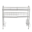 GAOMON Double Layer Bowl Rack Shelf Dish Drainer 90cm Inner Length Kitchen Organizer Silver