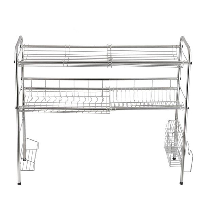 GAOMON Double Layer Bowl Rack Shelf Dish Drainer 90cm Inner Length Kitchen Organizer Silver