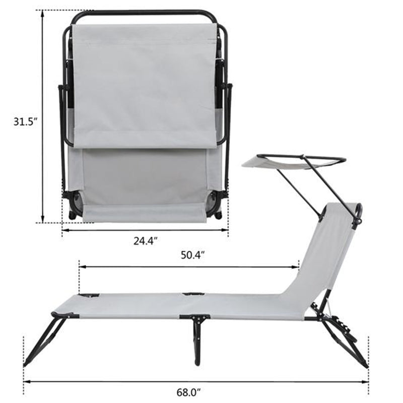 GAOMON Outdoor Foldable Triple Folding Bed with Head Canopy Grey