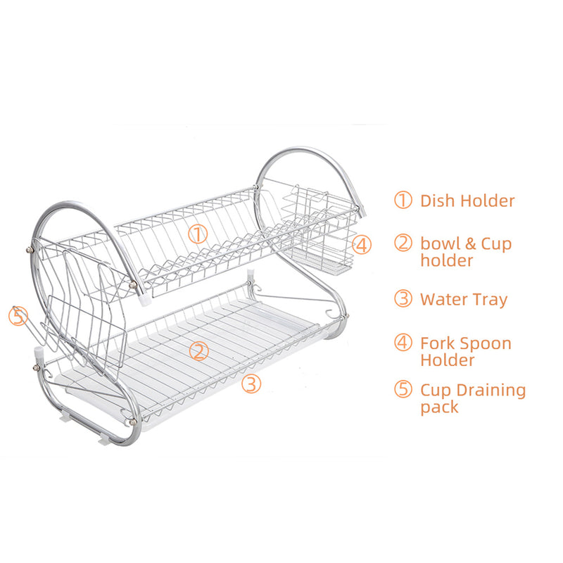 GAOMON 2 Tier Metal Dish Drainers S-Shaped Bowls Dishes Chopsticks Spoons Collection Shelf Racks
