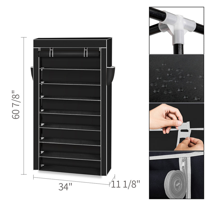 GAOMON Shoe Rack 10 Layers Widened Black Shoe Cabinet 160*30*88 Black
