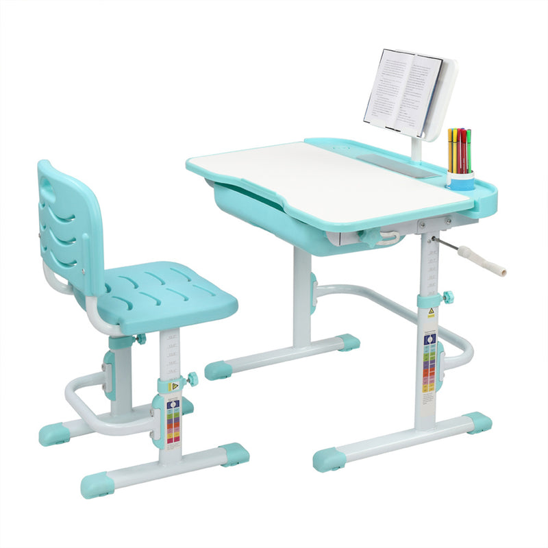 GAOMON Kids Desk Chair Set 80cm Hand-operated Lifting Table Top Blue Green