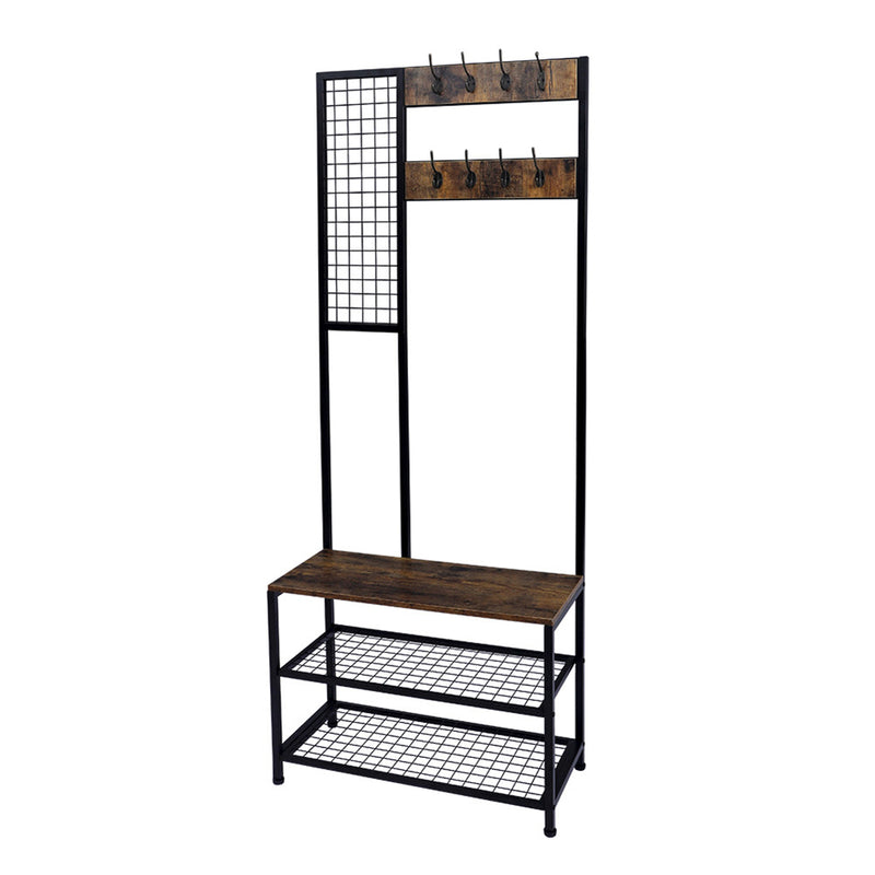 GAOMON 2-in-1 Coat Rack with 2 Layer Mesh Clothes Organizer with Hooks Brown